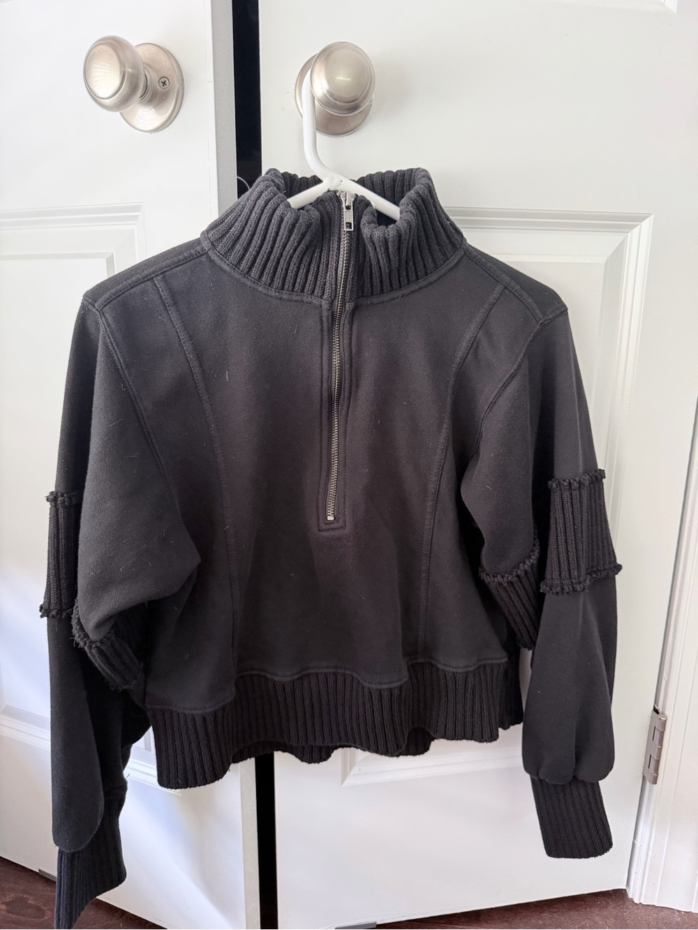Black Half-Zip Ribbed Mock Neck Sweatshirt